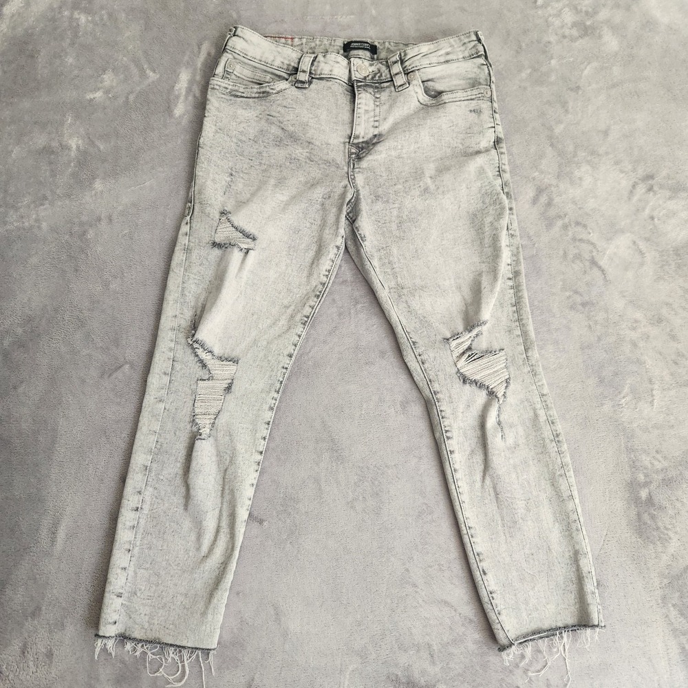 True Religion Jennie Curvy Mid Rise Super Skinny Jeans Grey Gray 30 Crop Fray